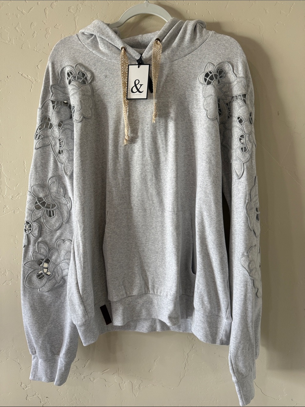& Other Stories Light Gray Floral-Appliqué Hoodie